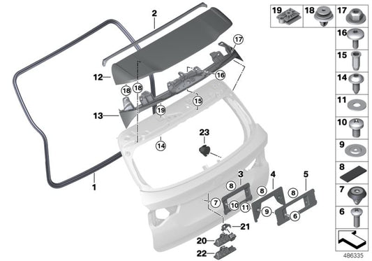 Soporte cámara marcha atrás OEM 51247405635 para BMW Serie 1 F40 (116d, 116i, 118d, 118i). Compatible con modelos de 2019 a 2024. Original BMW.