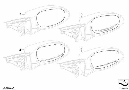 Izquierd asfante aquecido vidro espelhado para BMW E81, E82, E87N, E88 Série 3 E90N, E91N, E92, E92N, E93, E93N (OEM 51167158309). BMW original.