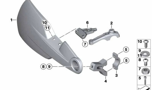 Abrazadera de sujeción derecha OEM 32727698282 para BMW Motorrad HP2 Enduro. Original BMW Motorrad.