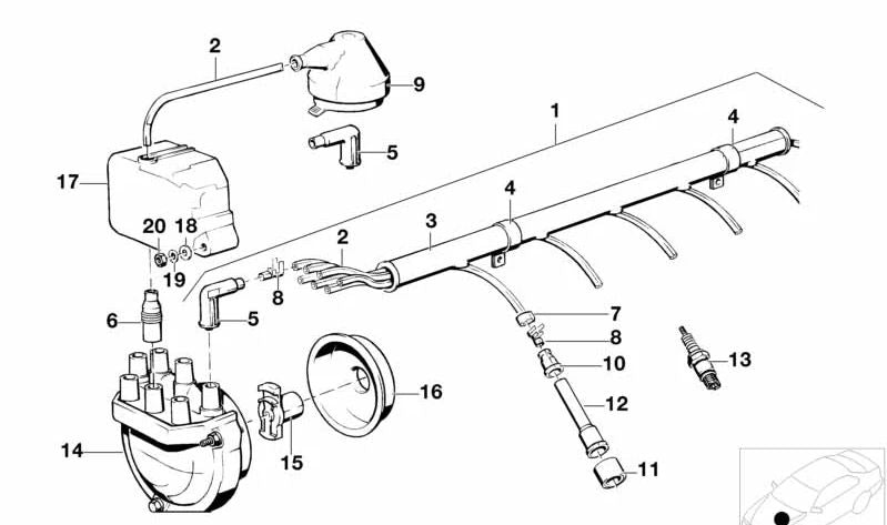 Ignition wiring harness for BMW 5 Series E28, 6 Series E24, 7 Series E23 (OEM 12121279550). Original BMW