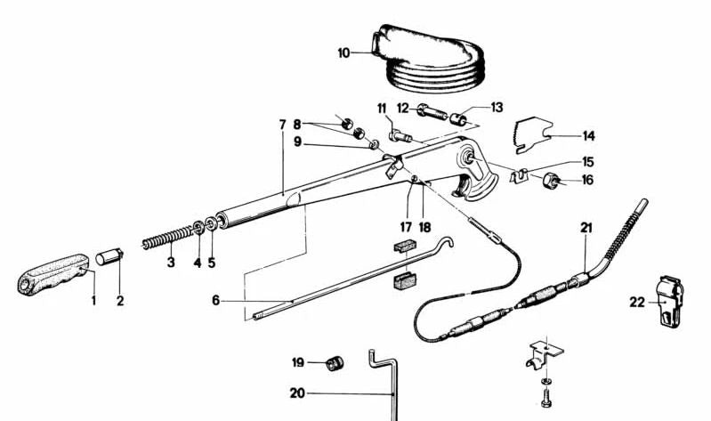 Gancho de sujeción OEM 34411119369 para BMW E12, E24. Pieza original BMW utilizada en el sistema de freno de estacionamiento.