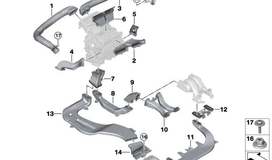 Indirect ventilation air duct for BMW I20 (OEM 64229490697). Original BMW