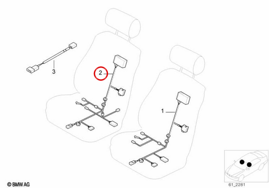 Cableado lado del pasajero OEM 61007027238 para BMW E52. Original BMW.