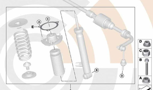 Kit de montaje para amortiguador trasero OEM 33522475053 para BMW X5 F15 y X6 F16. Original BMW.