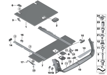 Tapa anilla de sujeción maletero OEM 51477471668 para BMW G31 (520d, 518d) desde 2017 a 2024. Pieza original BMW. Ideal para cubrir el anclaje en el piso del maletero. Color negro.