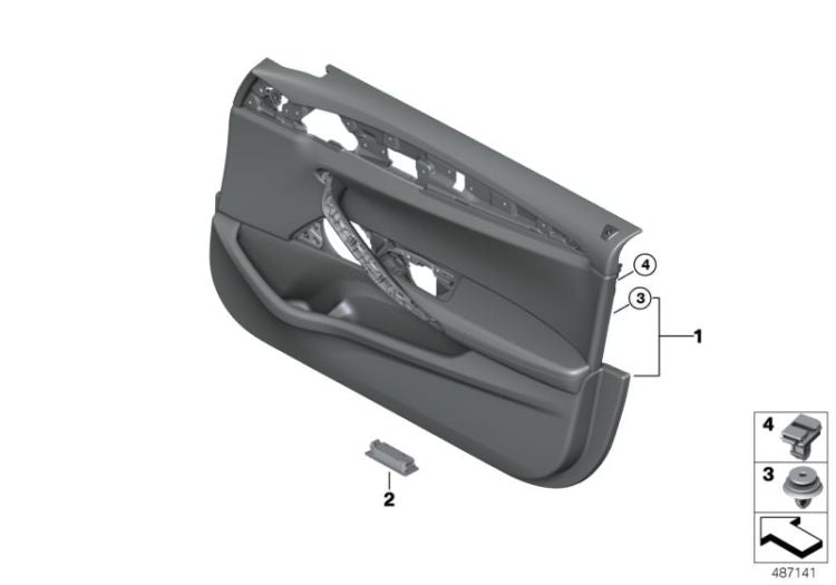 Revestimiento de puerta delantera izquierda negro OEM 51418093379 para BMW Serie 5 G30, G31, G30 LCI, G31 LCI. Original BMW.