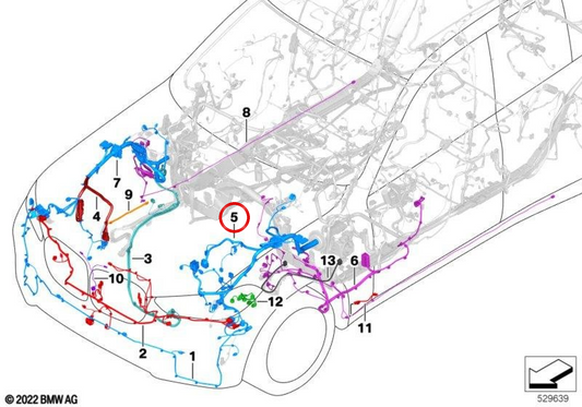 Reparaturverdrahtung linke Vordertür OEM 61115A0A2A3 für BMW G05, G06. Original BMW.