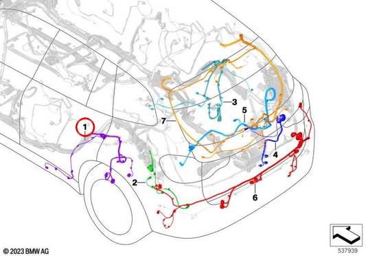 Reparação da fiação do arco da roda traseira esquerda OEM 61115A34187 para BMW G01, G08, F97, G02, F98. BMW genuíno.