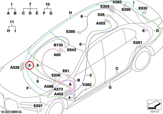 Cavo coassiale OEM 61115A57E75 per BMW 5' G60, G68, G90, G61, G99 e 7' G70. BMW originale.