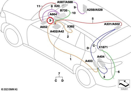 Cabo Ethernet OEM 61115A5B5F0 para BMW E12, E24, E23, G05, G18, F95, G06, F96. BMW genuíno.