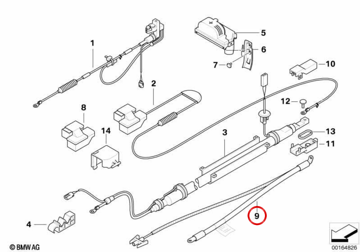 Cable de batería positivo OEM 61116955061 para BMW E60, E61. Original BMW.