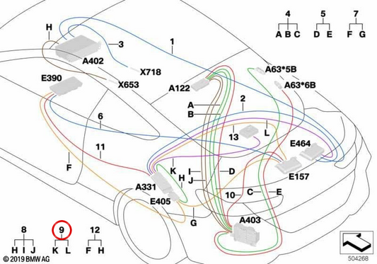 Módulo de substituição para cabos de antena ATM OEM 61118702223 para BMW F91, F92, G14. BMW genuíno.