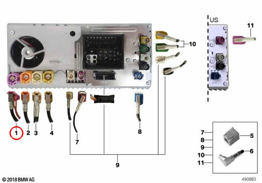 Cable de conexión Headunit Basic - CID OEM 61118795775 para BMW G01, G08, F97, G02, F98. Original BMW.