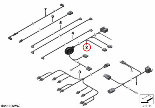 Fiação de reparo da porta traseira OEM 61119372052 para BMW F25, F26. BMW genuíno.