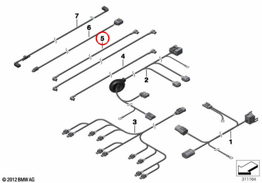 Cablaggio per camera di visione laterale OEM 61119381284 per BMW F10, F11. BMW originale.