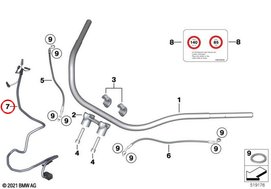 Cable Mazo ARME transversal droit OEM 61121606441 pour BMW R 18, R 18 Motorcycles classiques. BMW original Motorrad.