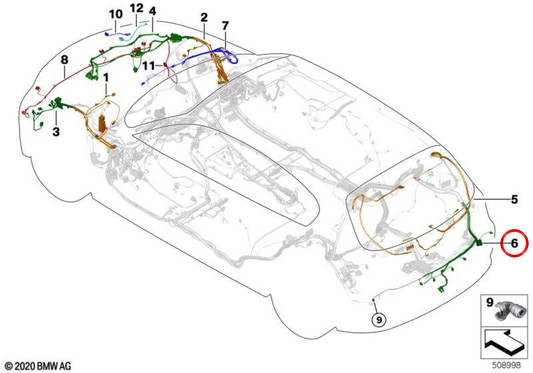 Fiação de reparo para pára-choque traseiro OEM 61125A36A48 para BMW F48. BMW genuíno.