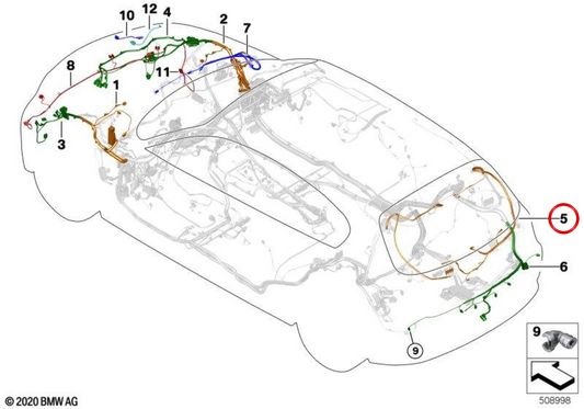 Rechte Heckanschluss Reparaturkabel 61126821864 für BMW F48, F49. Original BMW.