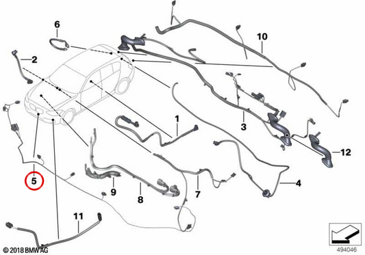 OM 61126842039 Cablaggio del sensore del paraurti anteriore per BMW F22, F23, F87. BMW originale.