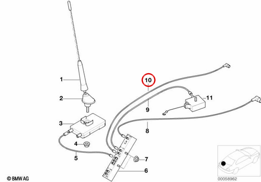 Cavo di antenna di diversità OEM 61126904067 per BMW E46. BMW originale.