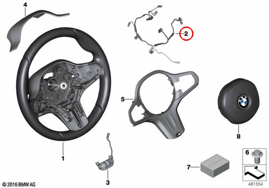 Cavo di collegamento per il volante OEM 61128038852 per BMW G30, G31, G38, G32, G01, G08, G02. BMW originale.
