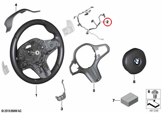 Cable de Conexión Para Volante OEM 61128038912 PARA BMW F90, G30, G31, G38, G32, G11, G12, F91, F92, F93, G14, G15, G16, G01, G08, F97, G02, F98, G05, G18, F95, G02, F98, G05, G18, F95 F96, G07, G09. BMW d'origine.