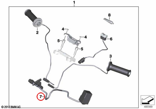Cable trunk for heated grips OEM 61128414939 for BMW G 310 GS, G 310 R motorcycles. Original BMW Motorrad.