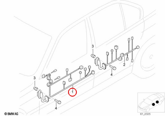 Fiação da porta do motorista OEM 61129175866 para BMW E60, E61. BMW genuíno.