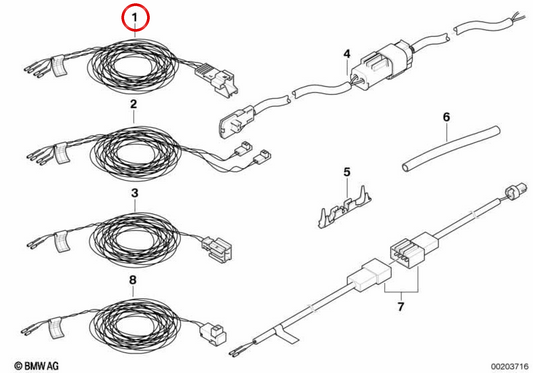 Cavo di riparazione Airbag passeggero / Modulo di controllo OEM 61129191748 per BMW E60, E61, E63, E64. BMW originale.