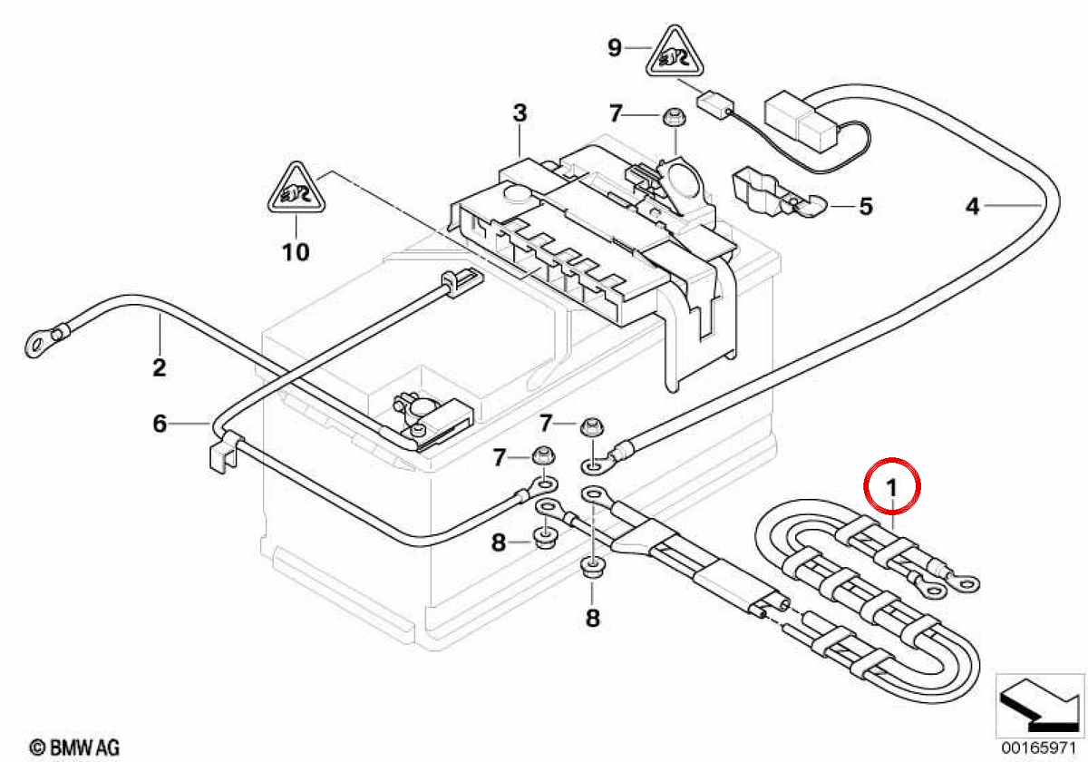 Batteriekabel (+) OEM 61129205480 für BMW E82, E88, E90, E91, E92, E93. Original BMW.