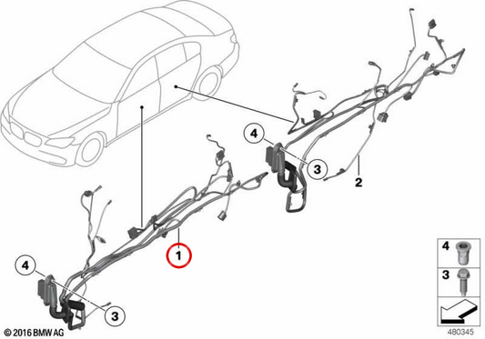 OEM Begleittürkabellehrer 61129219981 für BMW F01, F02, F04. Original BMW.