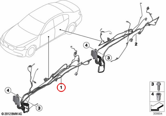 Mazo de cables de puerta del copiloto OEM 61129237085 para BMW F10, F11. Original BMW.