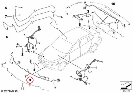 Cablaggio anteriore OEM 61129257335 per BMW F01, F02, F04. BMW originale.