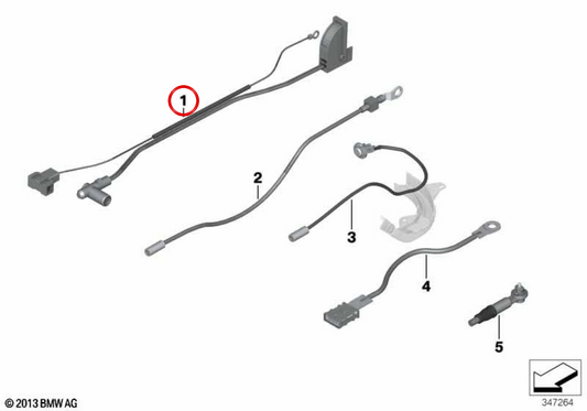 Cable positivo de batería OEM 61129269907 para BMW Serie 1 E81, E87, Serie 3 E90 LCI, E91 LCI, E92 LCI, E93, X1 E84... y más. Original BMW.