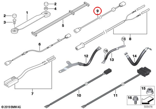 Cavo adattatore per il sistema di protezione pedonale OEM 61129274697 per BMW E81, E82, E87, E88, E84, E89. BMW originale.
