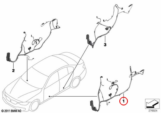 OEM -Fahrertürverdrahtung 61129313629 für BMW F30, F31, F80. Original BMW.