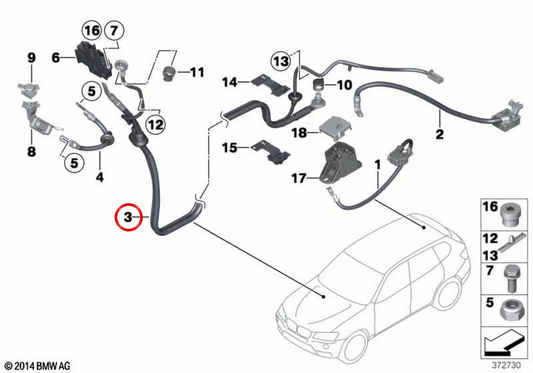 Câble de batterie positif OEM 61129321002 pour BMW F25, F26. BMW d'origine.