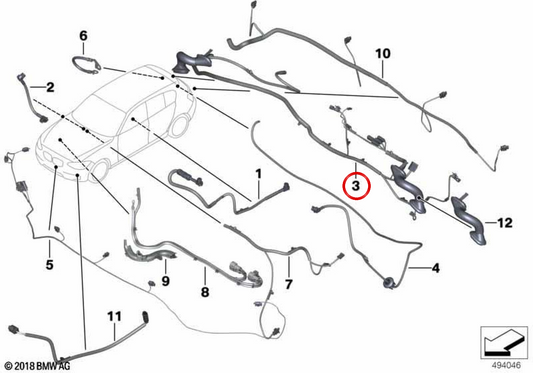 Câblage de porte arrière OEM 61129325929 pour BMW F36. BMW d'origine.