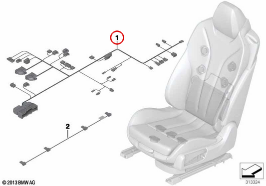 Cableado asiento izquierdo OEM 61129352118 para BMW F06, F12, F13. Original BMW.