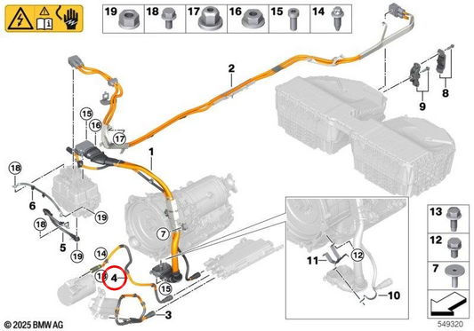 Fiação de alta tensão para compressor de ar condicionado elétrico OEM 61129426334 para BMW G30, G11, G12. BMW genuíno.