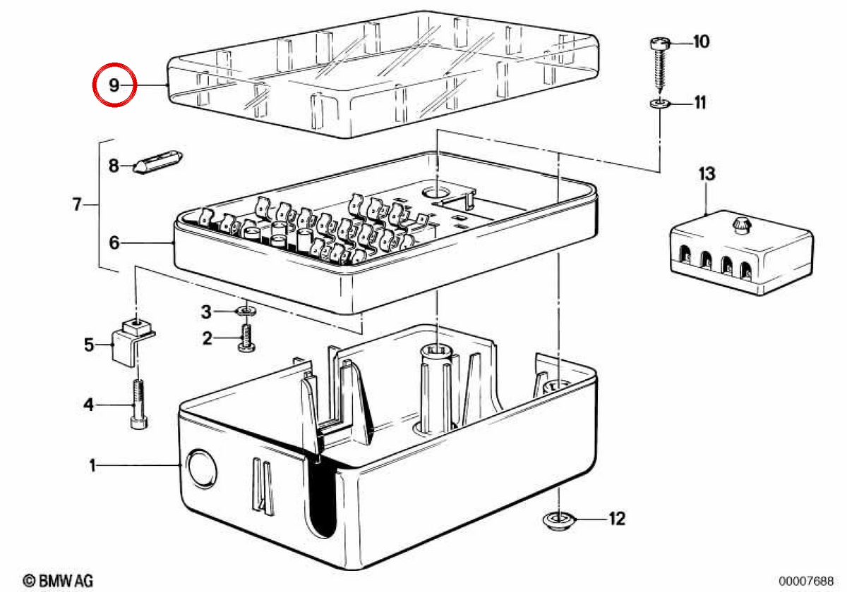 LID OEM Fuse Box 61131362271 per BMW E12, E24, E23. BMW originale.