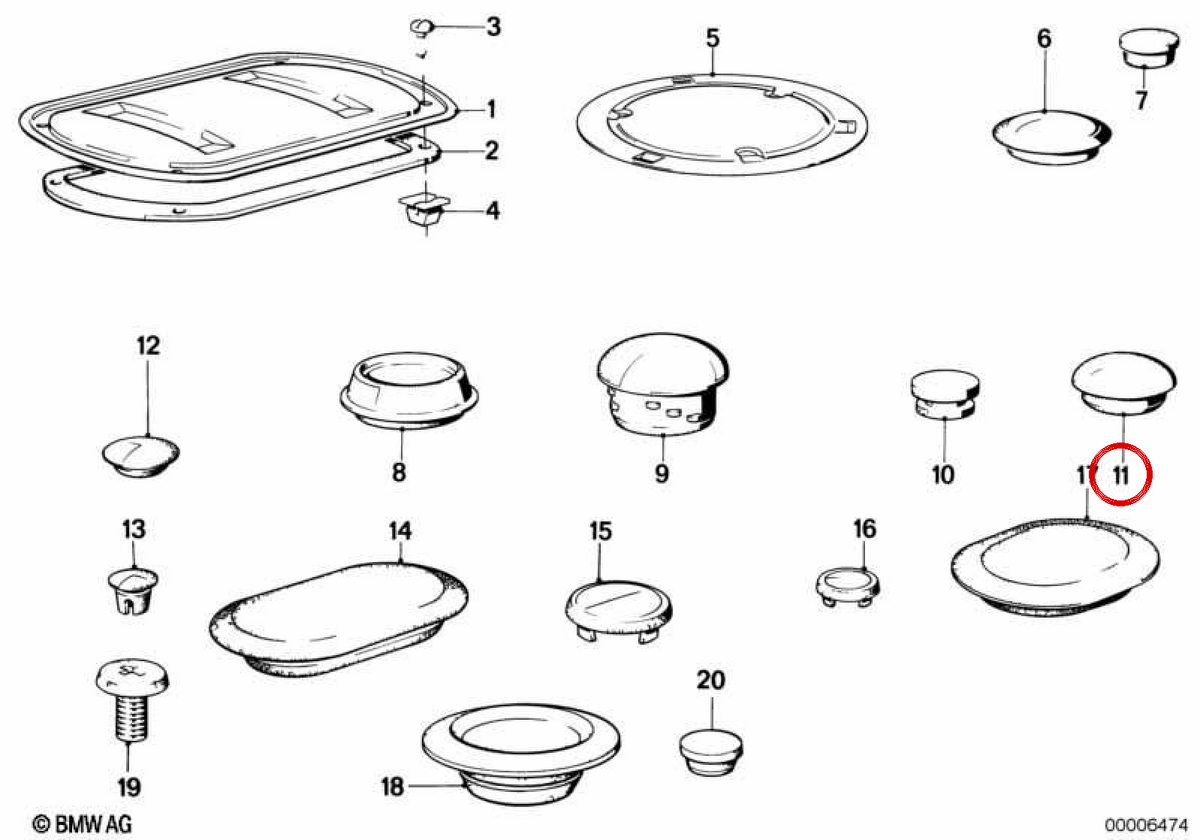 OEM -Gummi -Kappe 61131370994 für BMW E81, E82, E87, E88, E30, E36, E90, E91, E92, E93, E84, E52. Original BMW.
