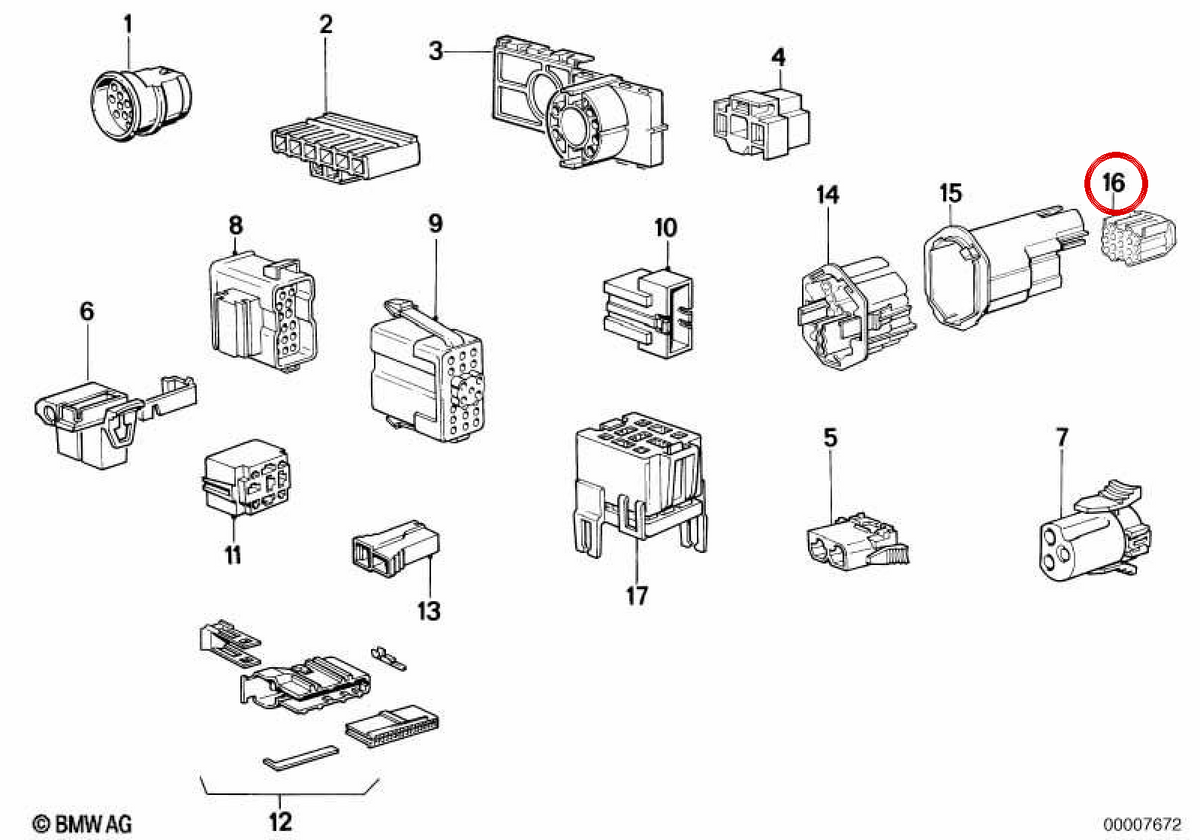 Conector eléctrico OEM 61131375690 para BMW E30. Original BMW.