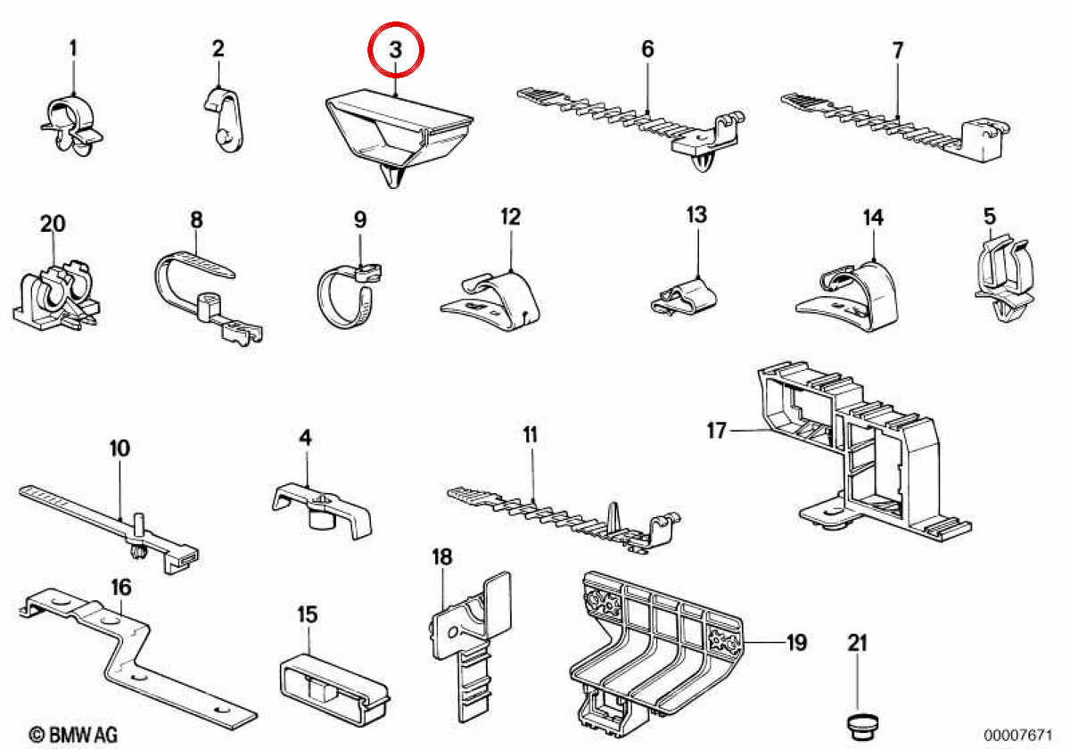 OEM wiring support 61131377488 for BMW E30. Original BMW.