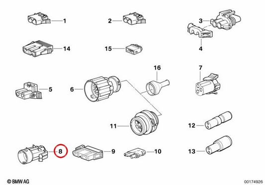 Conector de la luz trasera OEM 61131378101 para BMW E32. Original BMW.