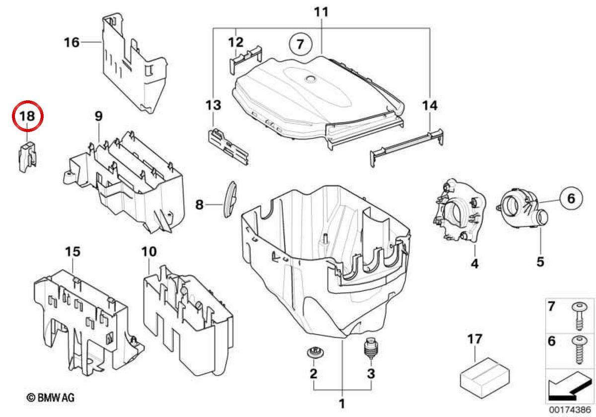 OEM portafusibile 61131387135 per BMW E81, E82, E87, E88, E90, E91, E92, E93, E84. BMW originale.