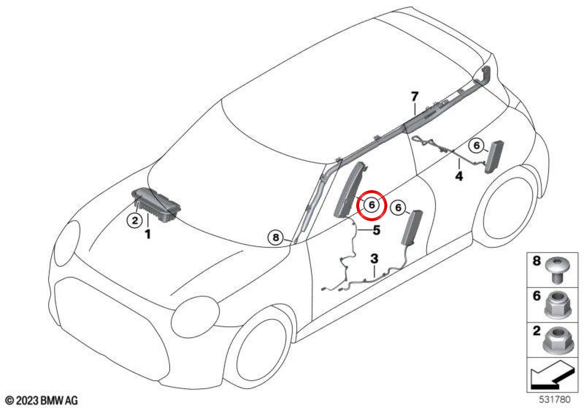 Dado OEM 61135A78805 per MINI J01 Cooper E, J01 JCW E, J05 Aceman E... e altro ancora. MINI originale.