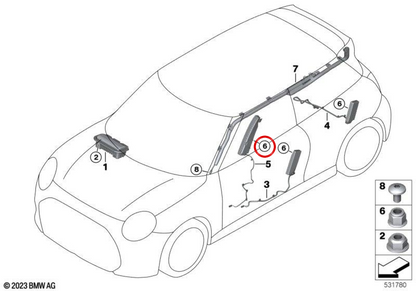Dado OEM 61135A78805 per MINI J01 Cooper E, J01 JCW E, J05 Aceman E... e altro ancora. MINI originale.