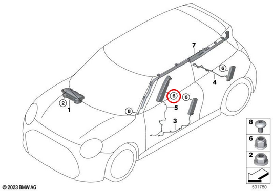 Dado OEM 61135A78805 per MINI J01 Cooper E, J01 JCW E, J05 Aceman E... e altro ancora. MINI originale.