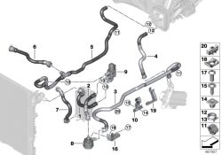 Manguera de refrigerante ida OEM 64219314672 para BMW Serie 5 G30, Serie 7 G11, G12... y más. Original BMW.